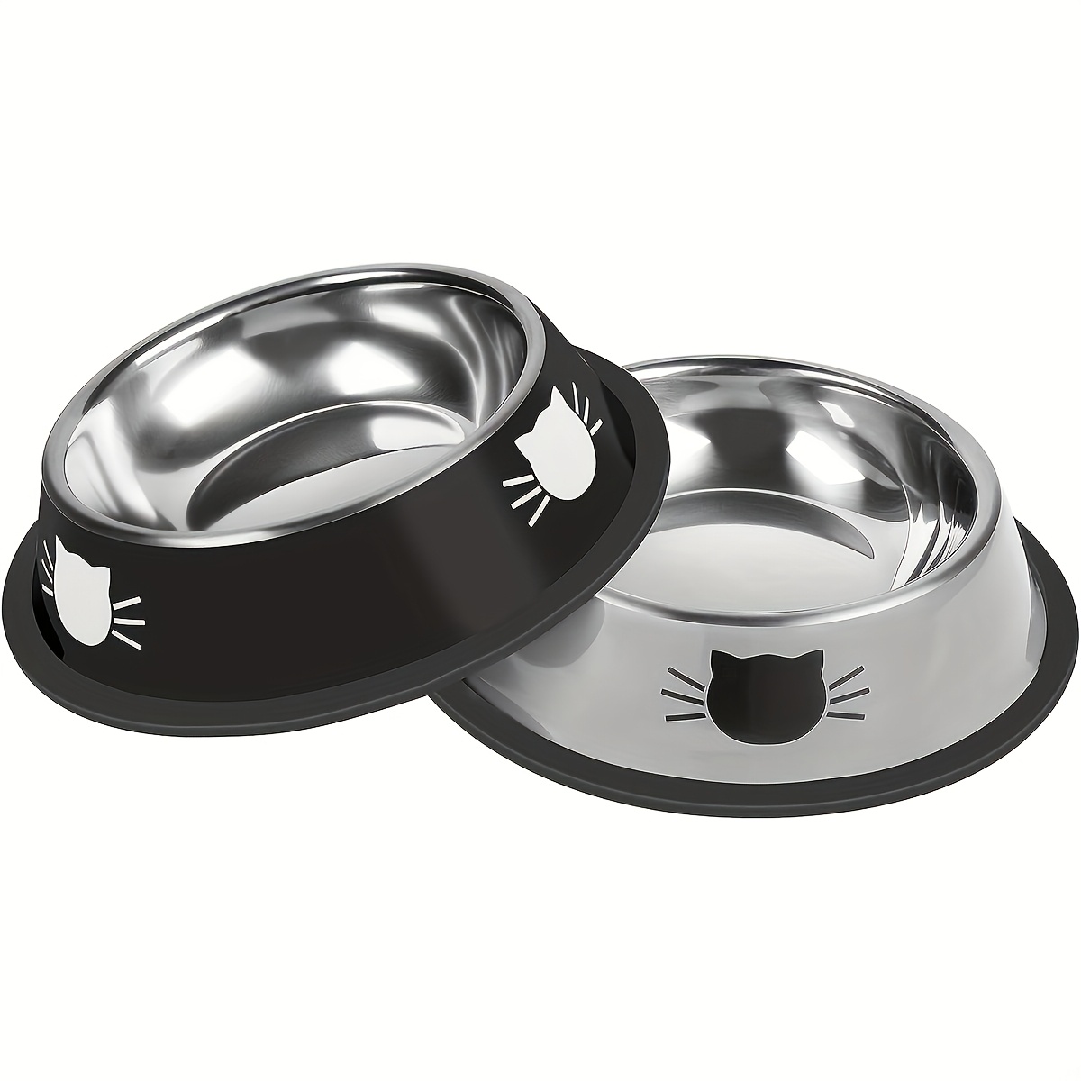 TEMU 2pcs/4pcs Stainless Steel Cat Bowl With Anti-slip Pad At , Imitating Rusted Material, Sturdy And Durable Cartoon Printed Anti-drop Cat Food Bowl