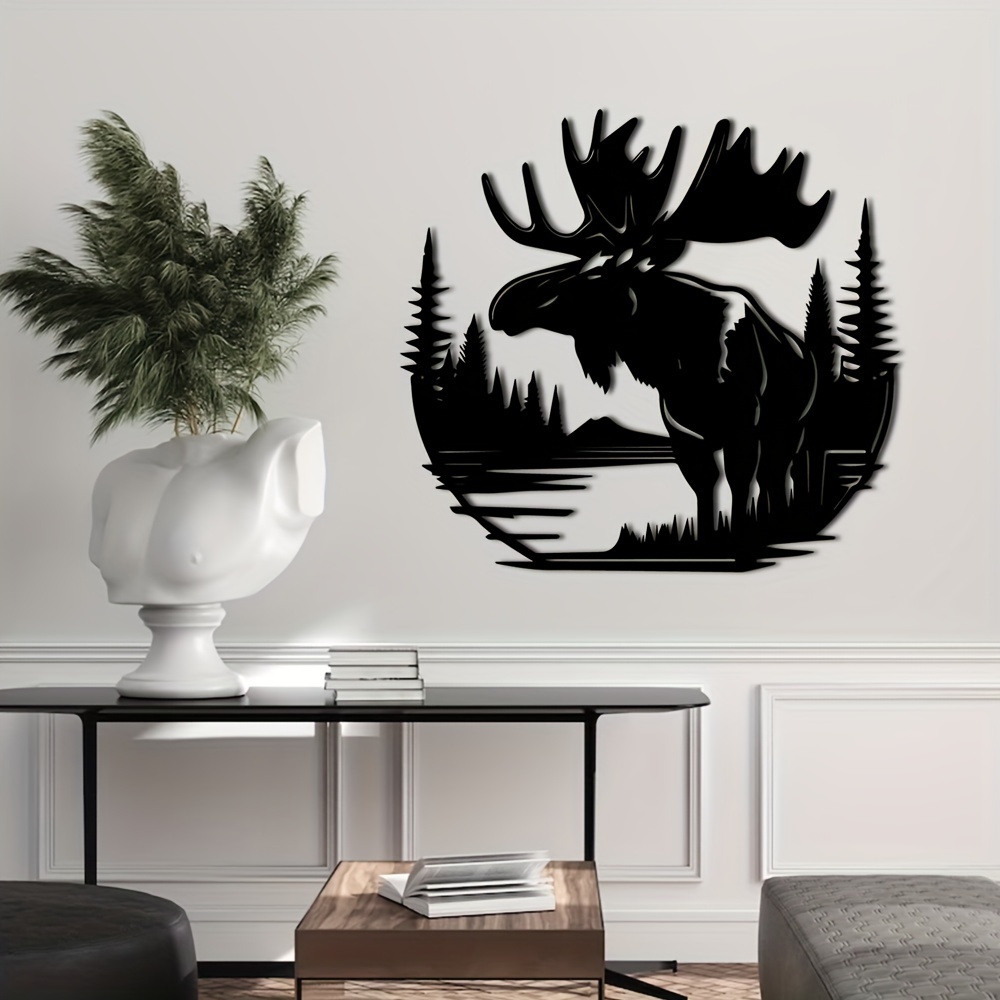 

1pc, Black Metal Moose Wall Art, Decorative Artistic Moose Silhouette Cutout, Rustic Cabin Decor, Woodland Animal Hanging Sign For Home Decor