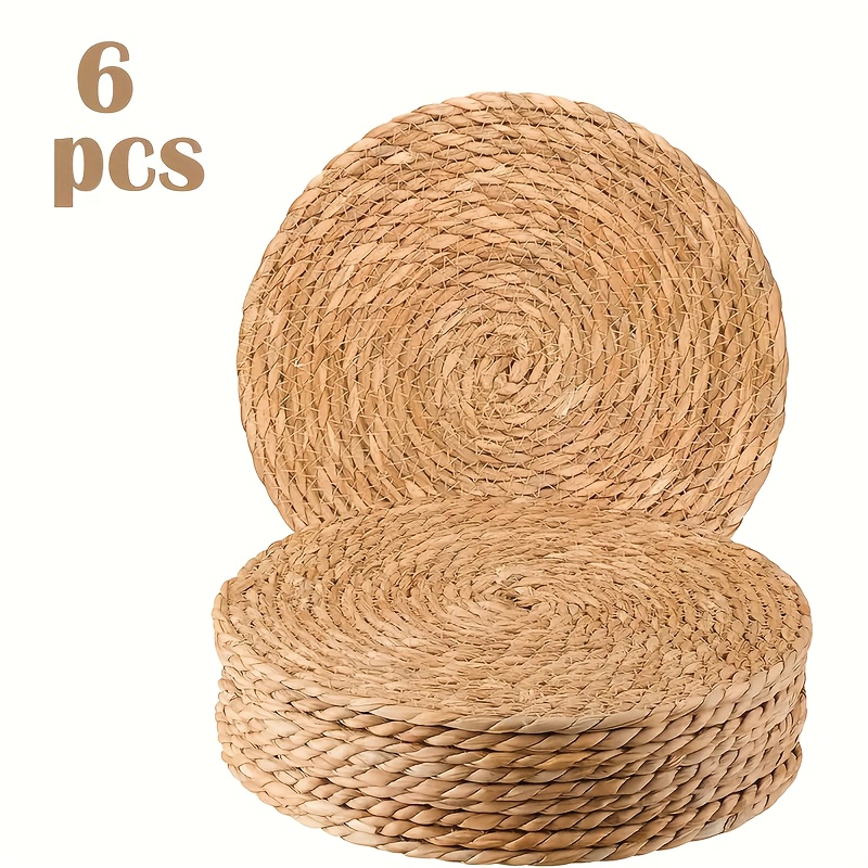 TEMU [heat-resistant Rattan Mat] 6pcs Set Of Premium Bohemian Style Rattan Table Mats, Rattan Heat-insulating Pads - 11.8-inch Round Placemats,