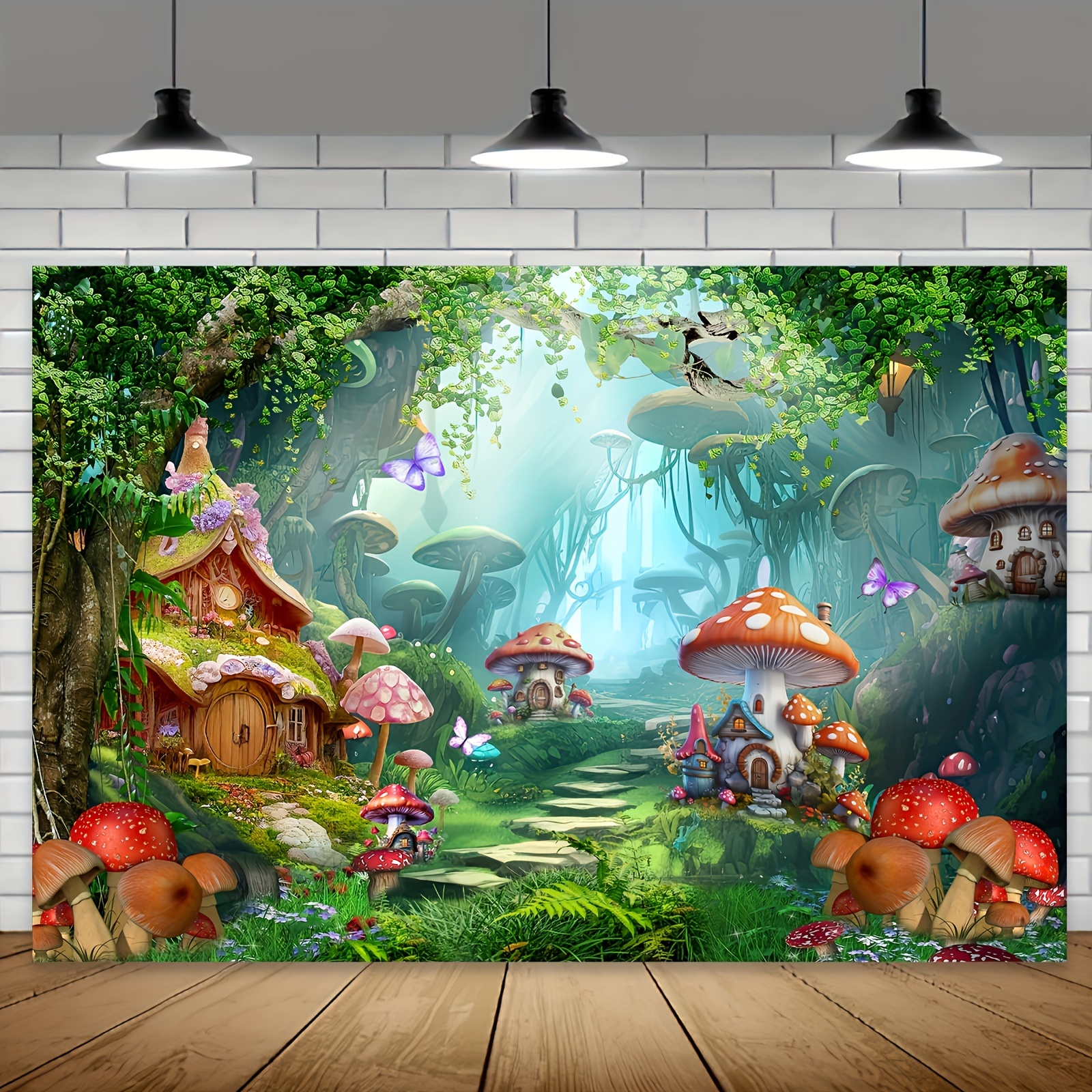 

1pc Fairy Garden Backdrop - 59x39" Vibrant Polyester Banner With Mushroom Houses, Butterflies & Wildflowers - Ideal For Birthday Party & Celebration Photography, Fairy Garden Accessories