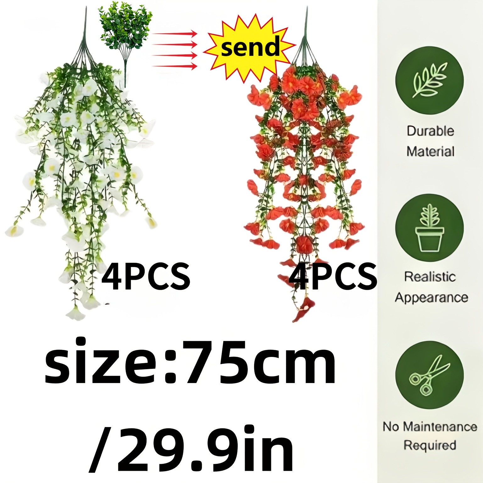 TEMU 8pcs Extra-long Realistic Outdoor Vine, Colored With Red And Glory Trumpet Flowers- Spring And Summer And Easter Decorations, Suitable For