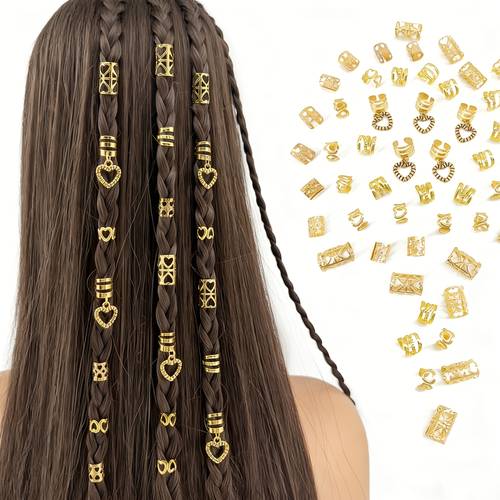 45pcs bands suitable for braiding retro round metal hair ties with heart shaped clips hollow tube hair accessories for braids buns ponytails dreadlocks clip ins for braiders diy hairstyles