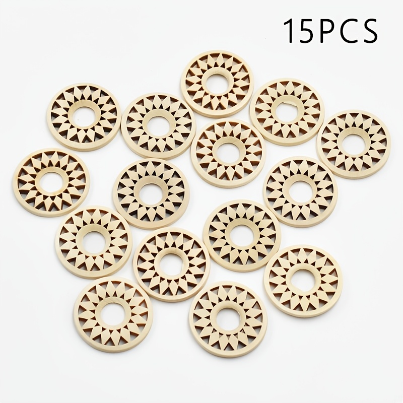 Image of 15pcs Wooden Decorative Three-dimensional Openwork Colour Blocking Sunflower Piece Disc With 35 X 35/50 X 50mm Unfinished Wooden Openwork Wooden Crafts Handmade Decorations (beads)
