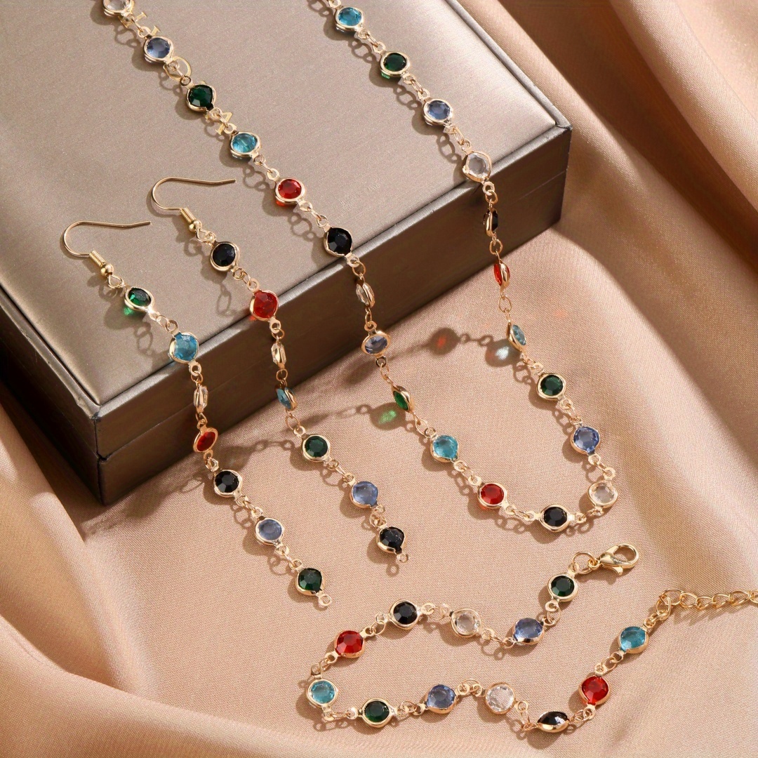 E-shop 4-teiliges/Set Exquisites, vielseitiges, farbenfrohes Armband mit unregelmäßigen Perlen, Ohrring, Halskette, Schmuckset, geeignet für tägliches