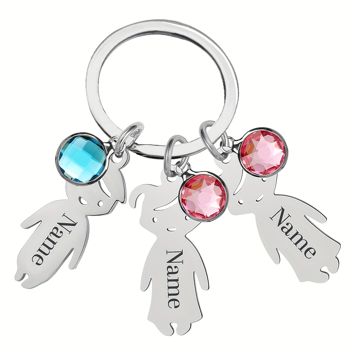 E-shop Personalisierte Schlüsselanhänger aus Edelstahl mit Namen, personalisierte Schlüsselanhänger mit Geburtsstein-Figur, personalisierbar mit 1-5