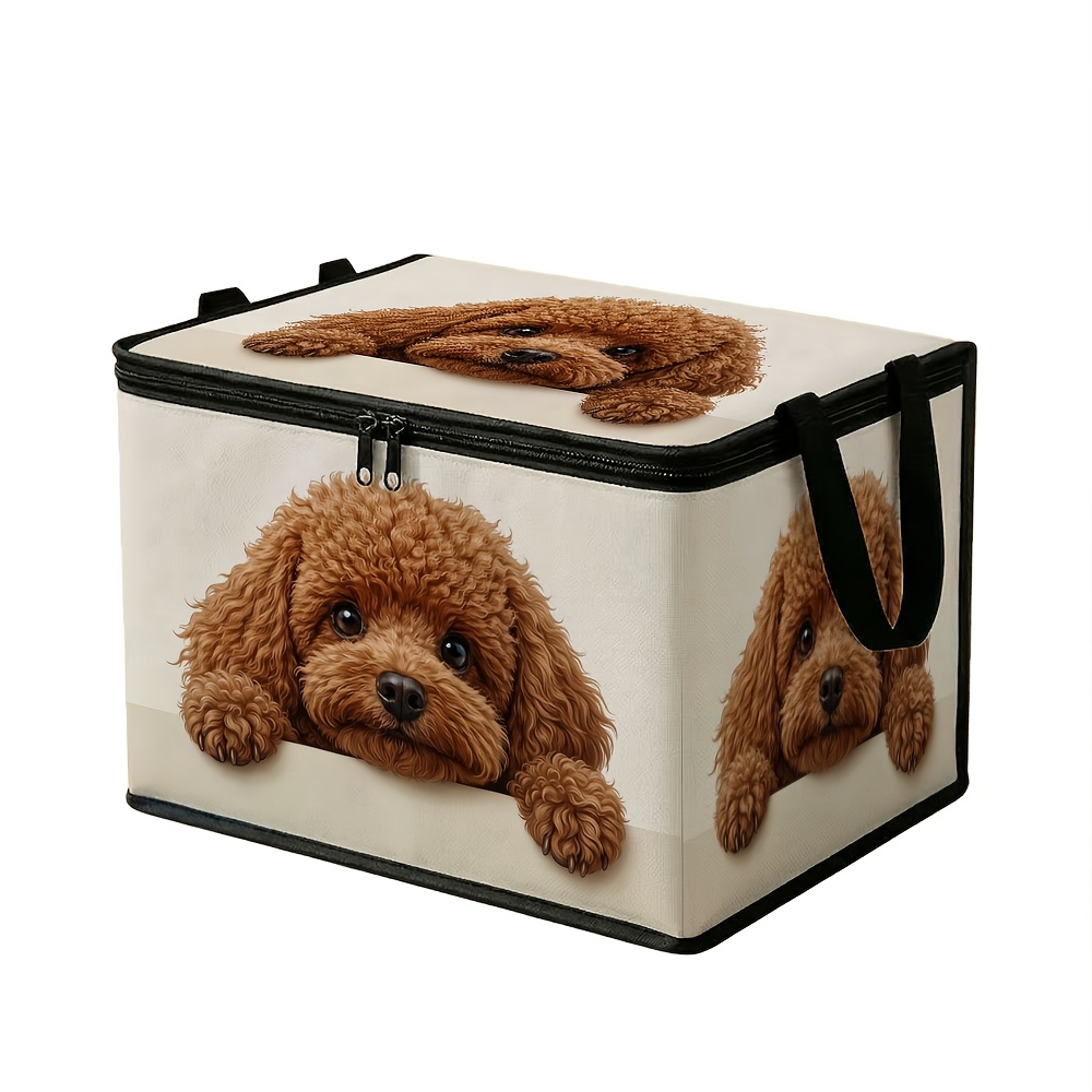 TEMU A Realistic Pet Portrait Storage Box, Large-capacity Foldable Organizer With Fluffy Brown Poodle Print, Equipped With A Dust Cover, A Must-have
