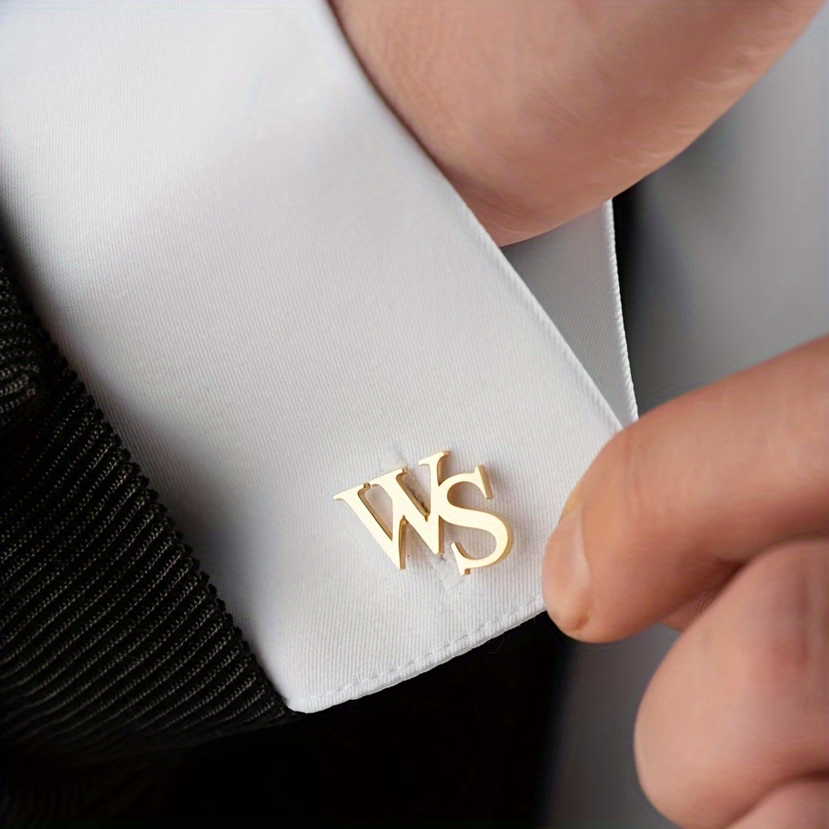 

Custom Pair Of Golden-tone Stainless Steel Cufflinks With Personalized Initial "ws" - Sleek 's Shirts, & Stylish Men's Accessory