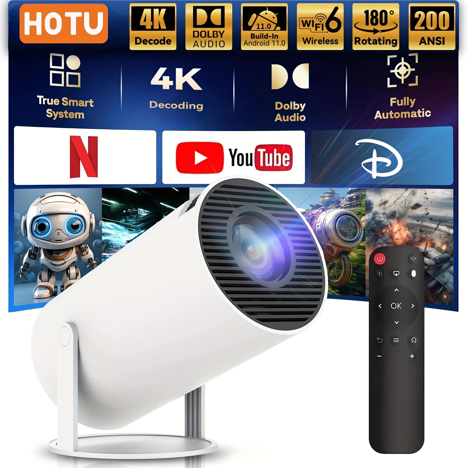 מקרנת מיני פורוידר 1080P FHD 4K עם אחסון באפליקציה