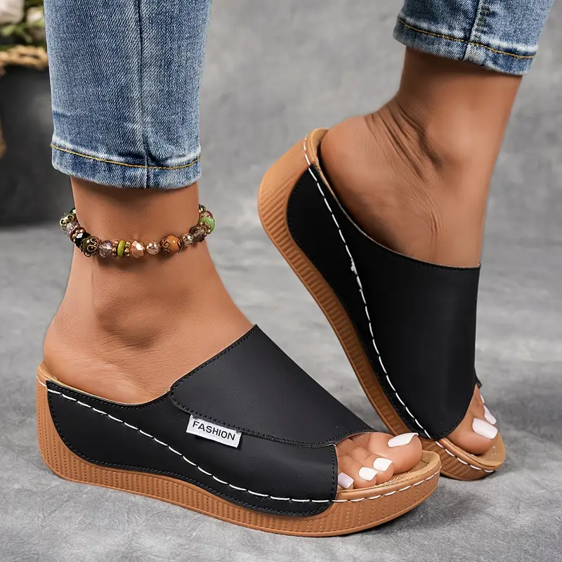 Blauwe slip-on plateau sandalen