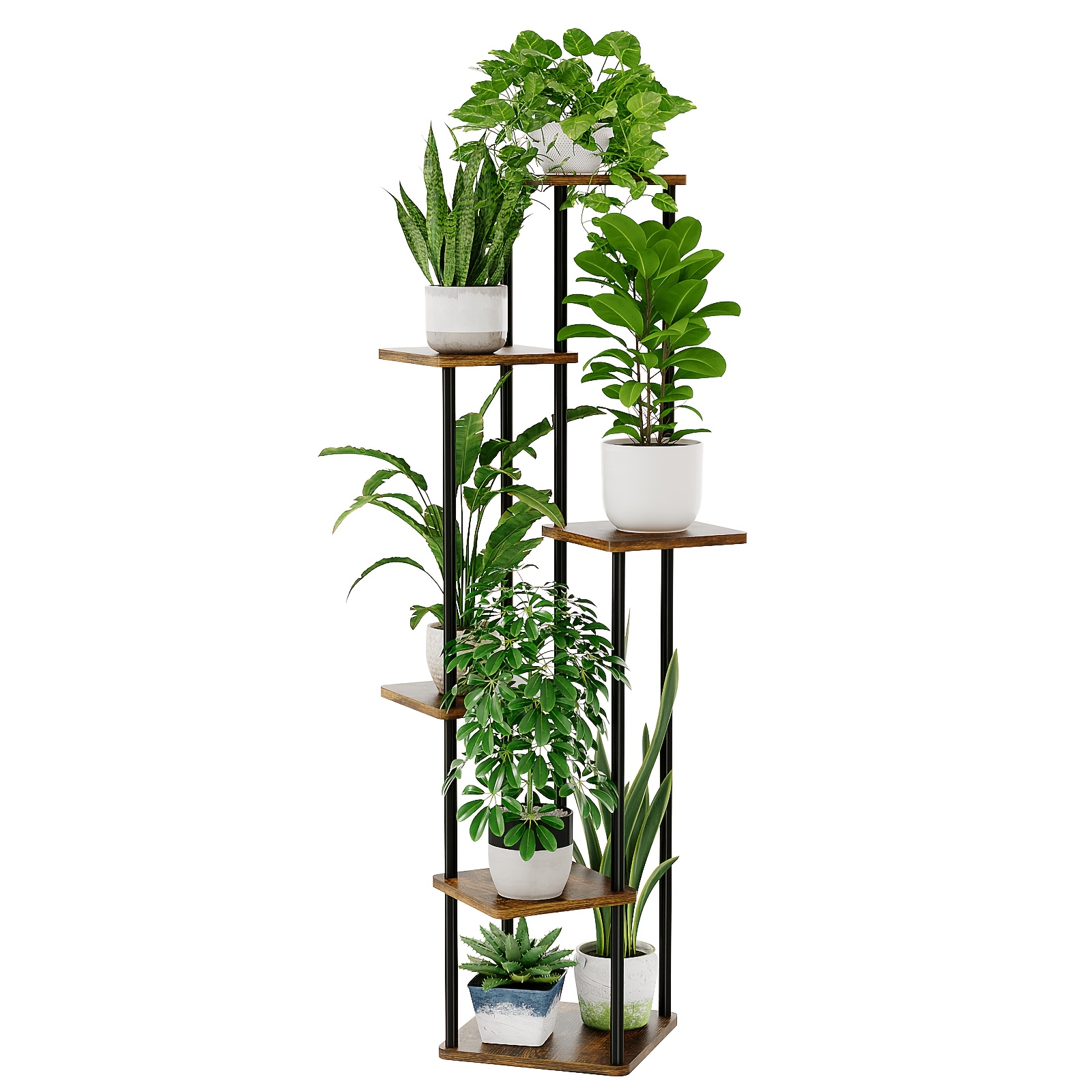 Image of Bamworld 6 Tier Brown Metal Plant Stand For Indoor Use, A Small Corner Flower Stand And Plant Shelf For Multiple Plants, Suitable For Patio, Garden, Balcony, Living Room, And Bedroom5