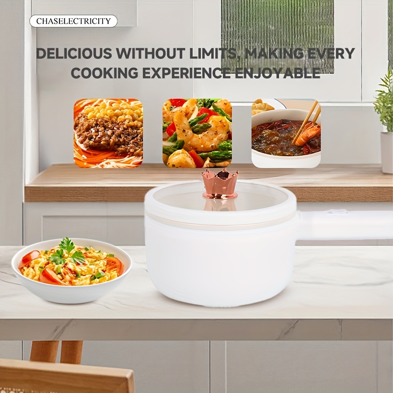 chaselectricity   electric hot pot and fry pan - compact electric cooker with long handle, built-in   for frying, boiling, sauteing - ideal for home, office, dorm, rv, camping - housewarming gift (european plug 220v), office kitchen appliance, modern kitchenware, smooth   0