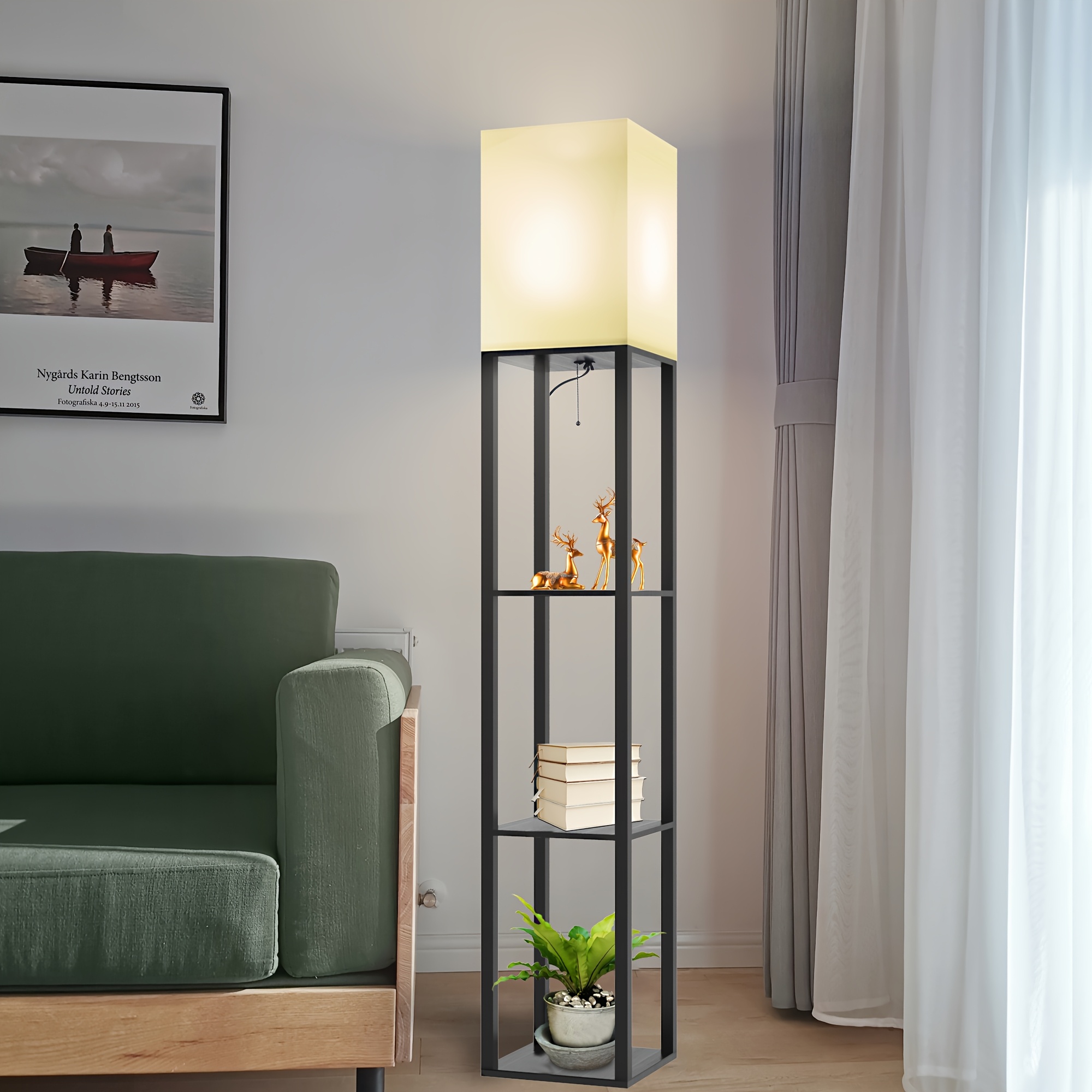 TEMU 1pc Column Floor Lamp With Shelves, Modern Shelf Floor Lamp With 9w Led Bulb, 3 Tier Storage Display Standing Reading Lamp Narrow Corner