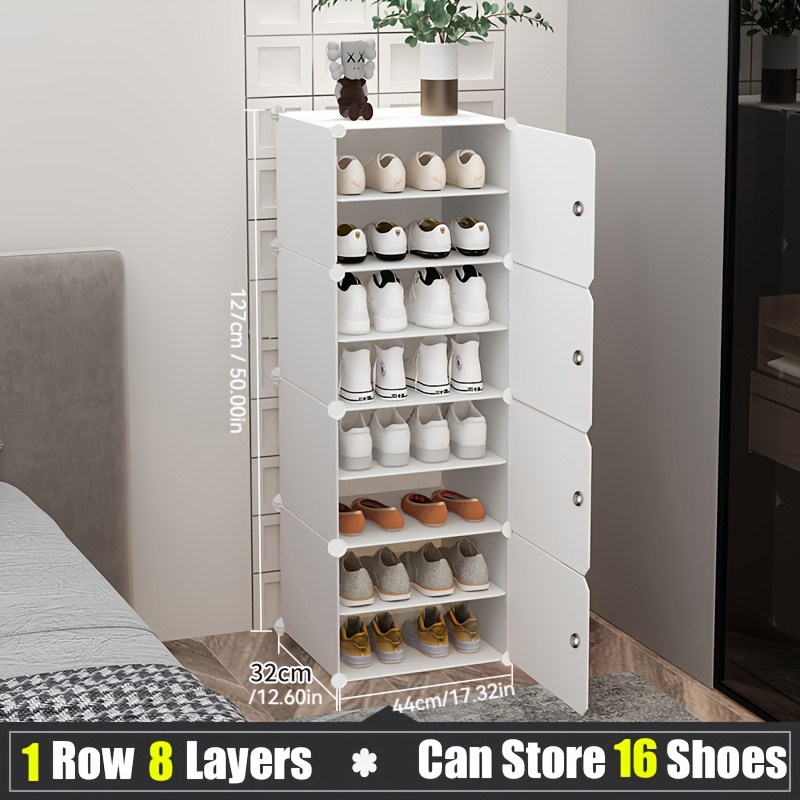 TEMU Étagère à chaussures extensible à 1 rangée, 4/6/8/10 niveaux, avec porte, meuble de rangement portable pour bottes, pantoufles et chaussures,