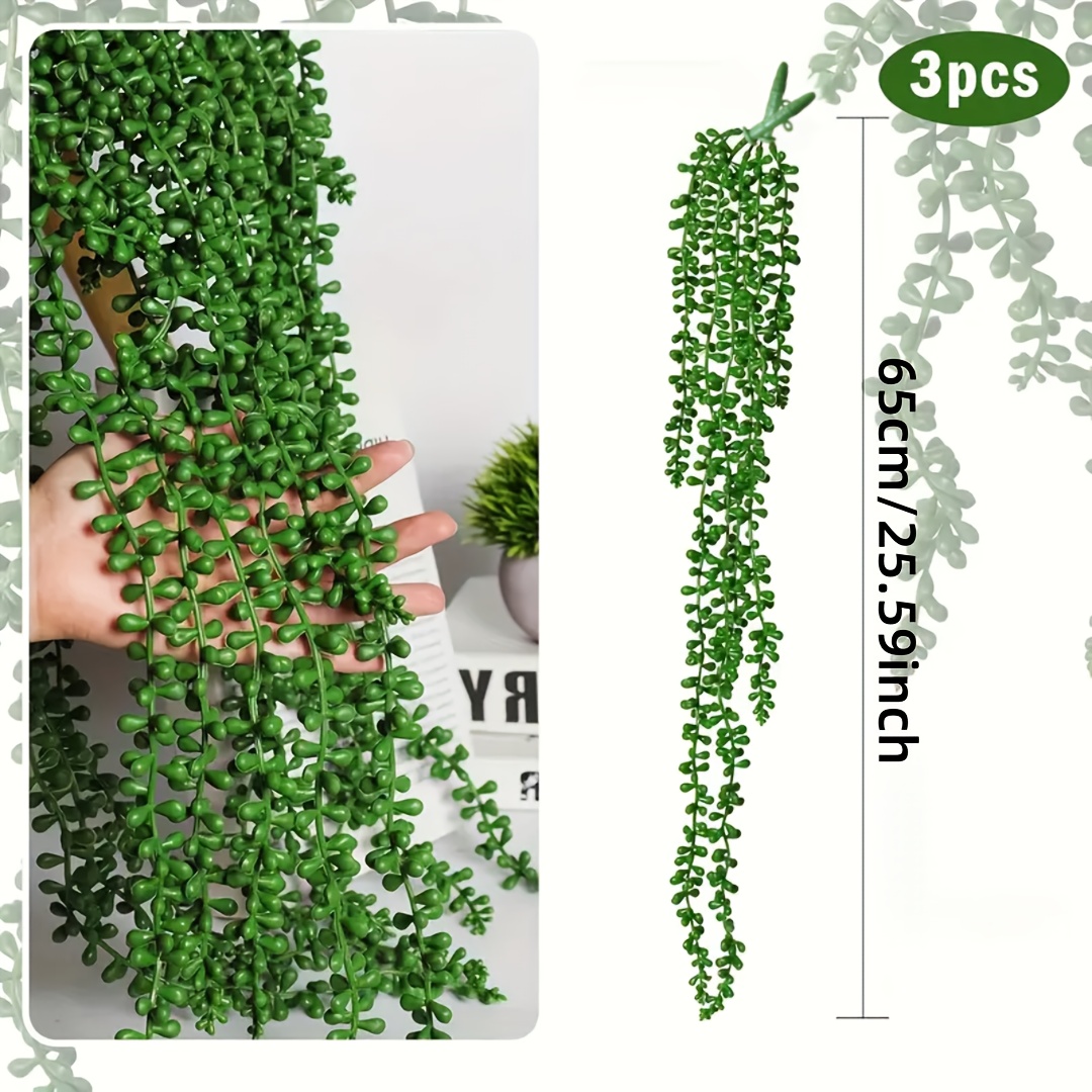 Image of 3pcs Set Of Simulated Hanging Succulent Plants - Beaded , Artificial Pearl Strings, Tears Simulated Plants, Suitable For Wall And Background Decoration, Indoor And Outdoor Home, Garden