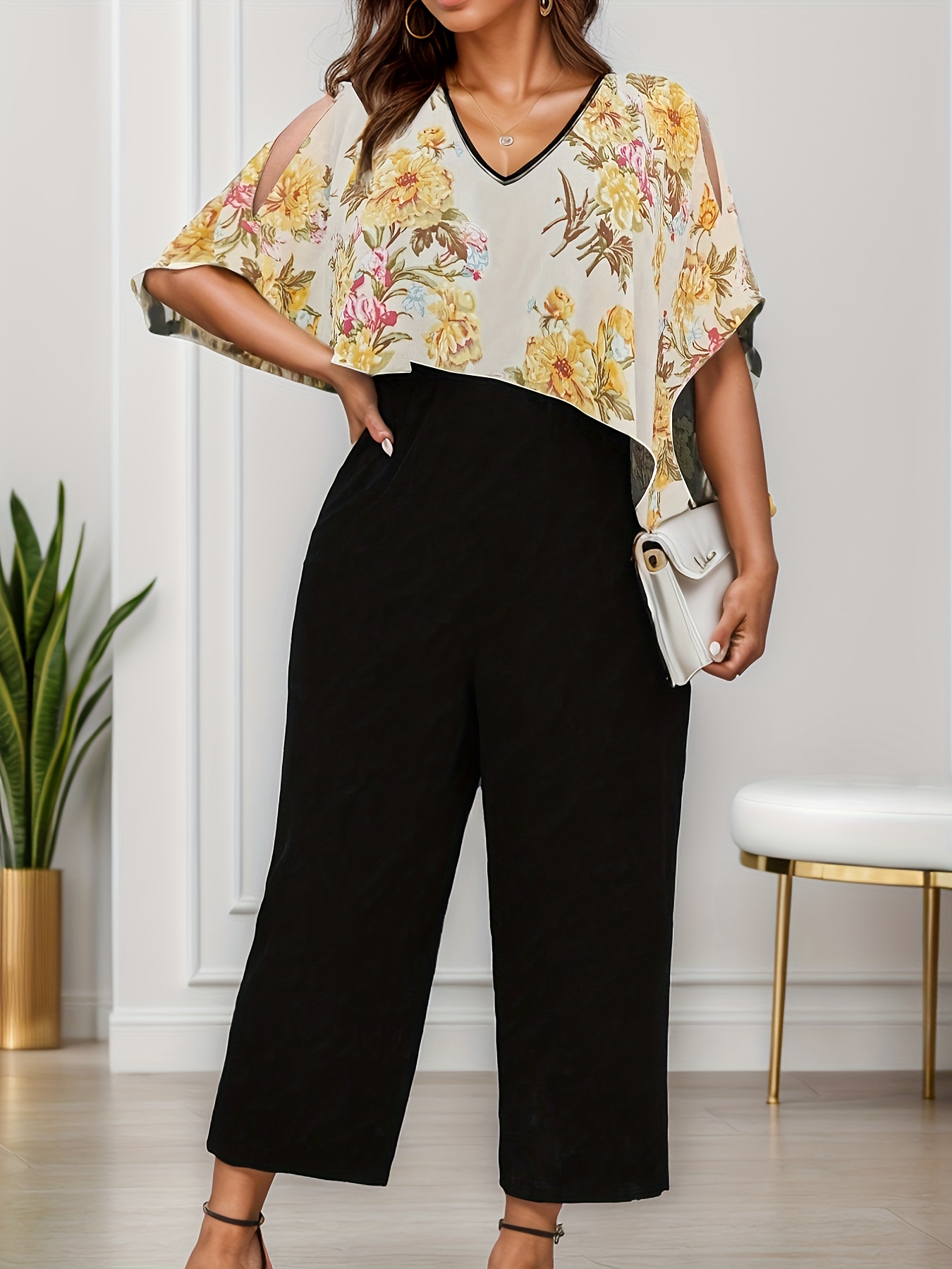 womens plus size floral print elegant v neck chiffon cape Temu