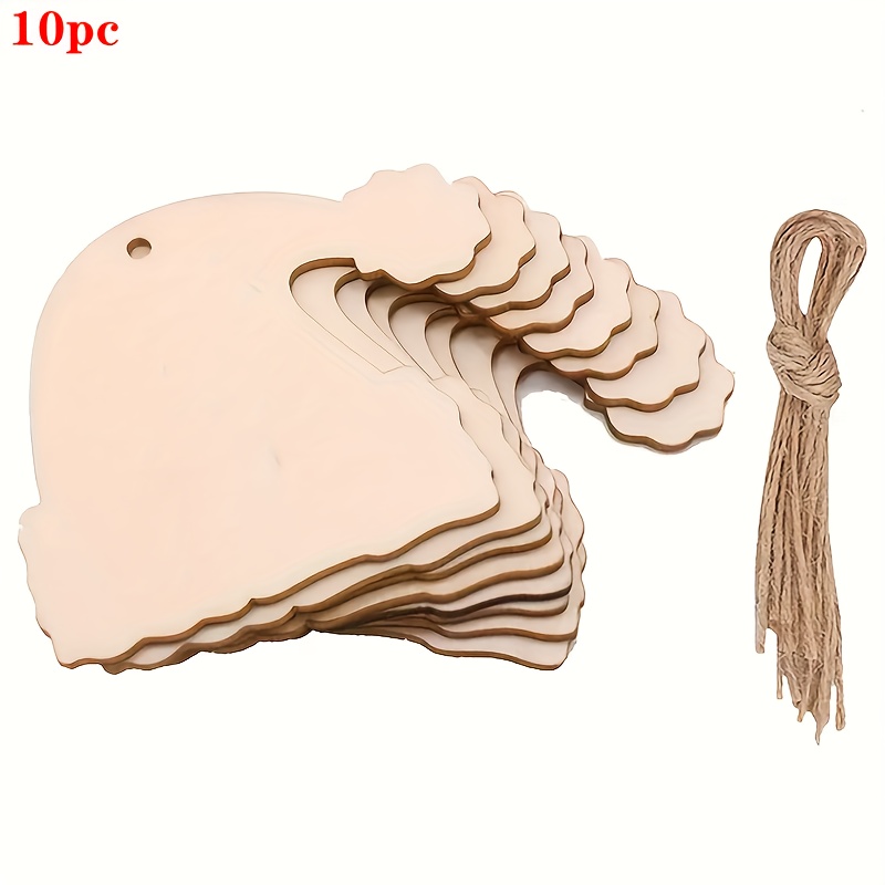 10pcs Elegant Wooden Santa Hat Shapes For Diy Crafts & Painting - Lightweight, Featherless Hanging Decorations With Twine Loop, Ideal For Christmas, Weddings, Parties & Birthdays, Christmas Crafts