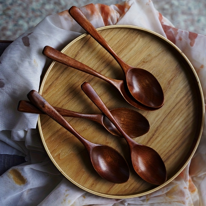 TEMU Set Of 4/5 Wooden Soup Spoons, Dining Spoons, Coffee Spoons, Creative Dessert Spoons, Wooden Spoons, Suitable For Meals, Dinner, Desserts,