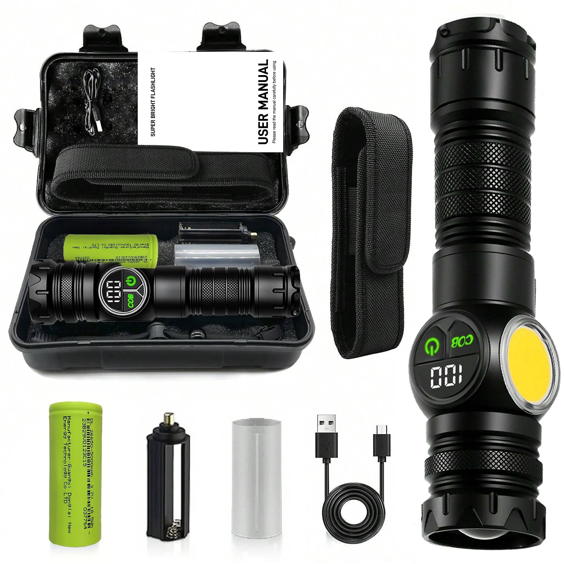 

Poslani Long-range Flashlight With Cob Digital Magnetic Glare Flashlight, Used For Camping, Hiking, Fishing, Gifts, Emergencies