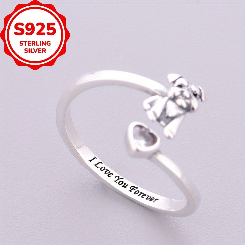 925 Sterling Silver Snowy Dog Pattern Charm Ring — Gift for Dog Lovers
