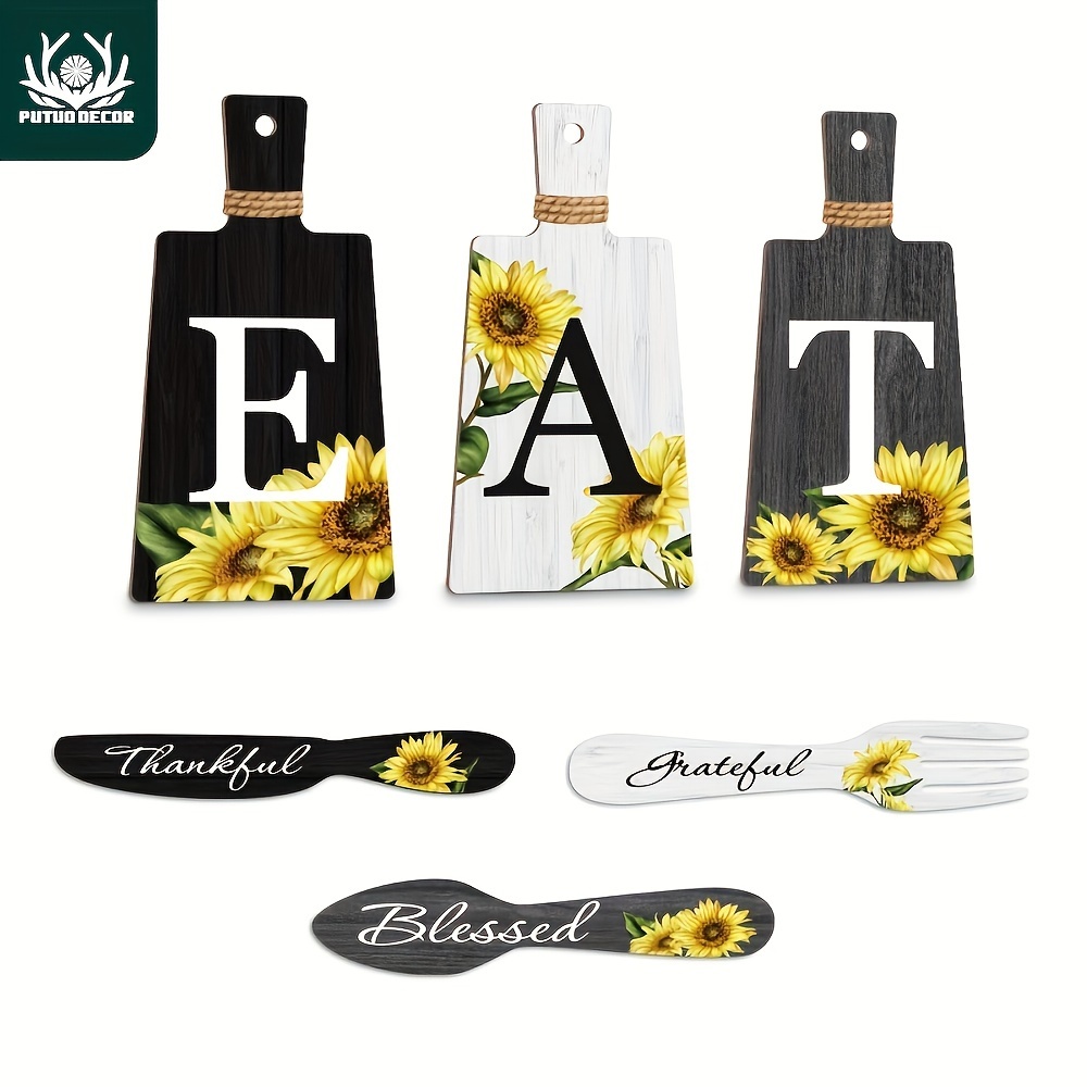 

Putuo Decor, Set Of 6 Eat Tableware Shaped Wooden Board Sunflower Decoration For Home Kitchen Restaurant