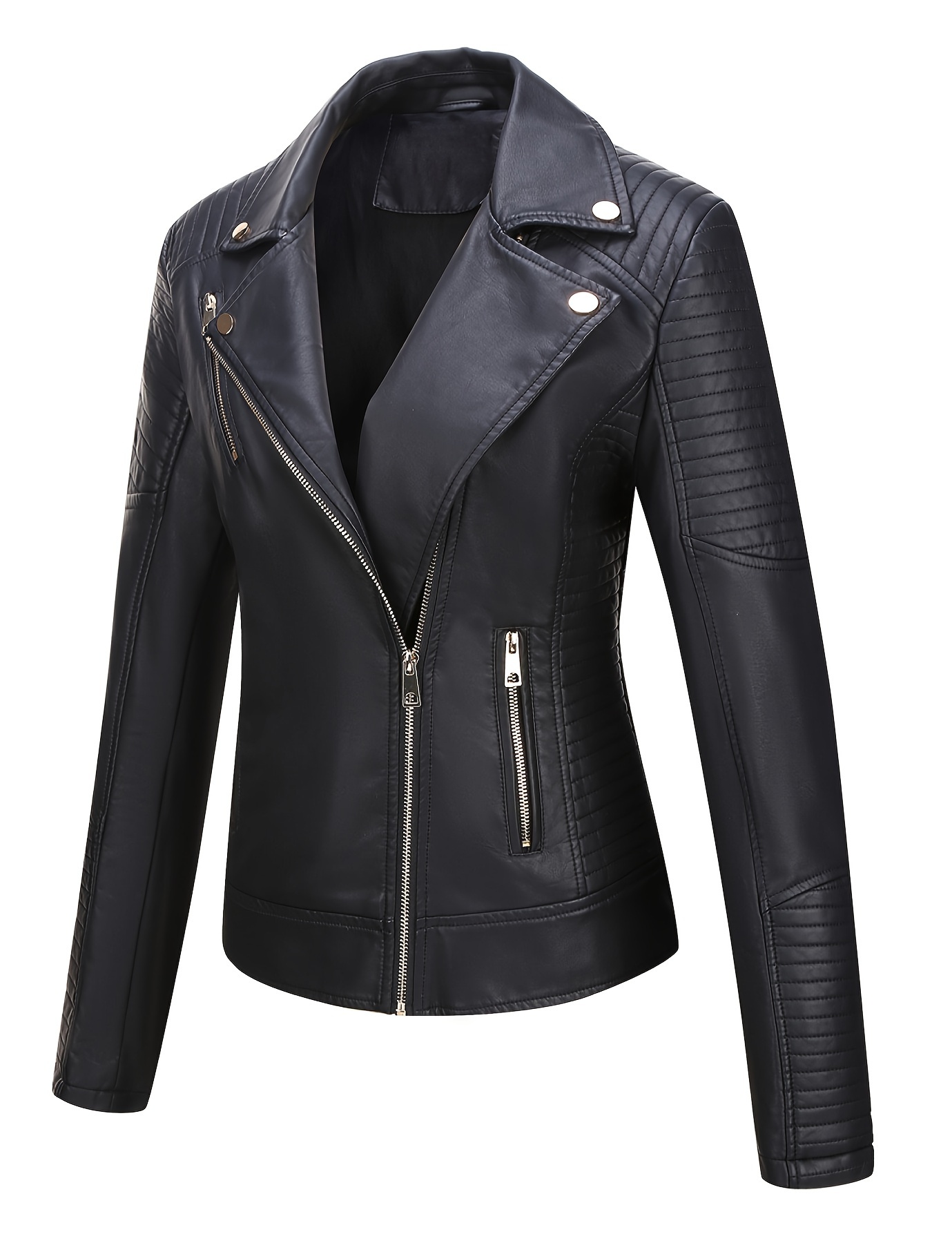 Women's PU Leather Jacket Simple Versatile Casual Short PUPU PU Leather  Motorcycle Jacket Coat