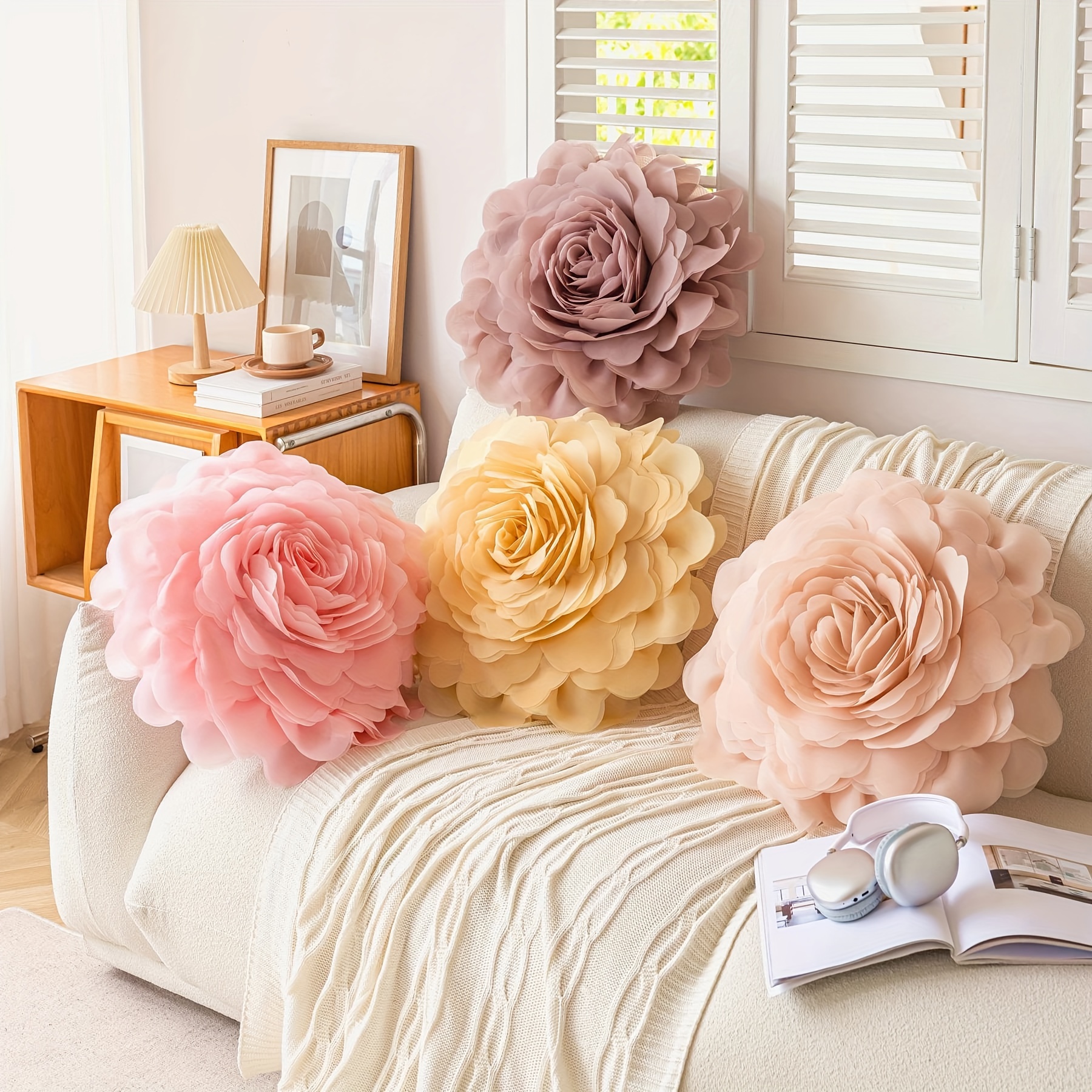 

Princess Style 3d Three-dimensional Tulle Large Flower Pillow Case, Light Luxury Style Bedroom Bedside Cushion Floating Window Pillowcase