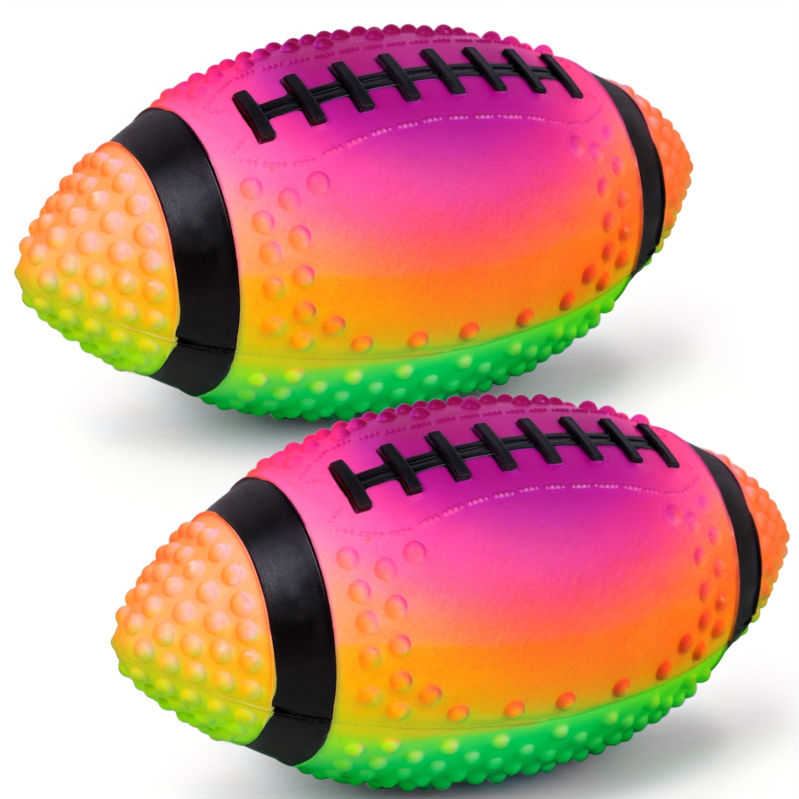 TEMU 2pcs Inflatable Footballs, 9 Inch Rainbow Footballs Rubber Football Toys For Kids Outdoor And Games, Football Lovers Gifts, Party Favors, Pet