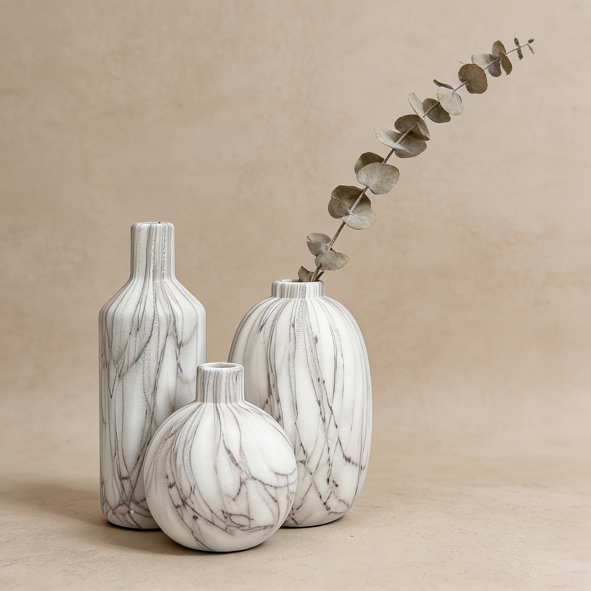 3pcs Wood Grain/Stone Texture Ceramic Vase Set Wabi-Sabi Decorative Flower Pot Ornament Japanese Rustic Style Desktop Home Resident B&B Soft Decoration Dried Flower Arrangement Floral Art All-Match Premium