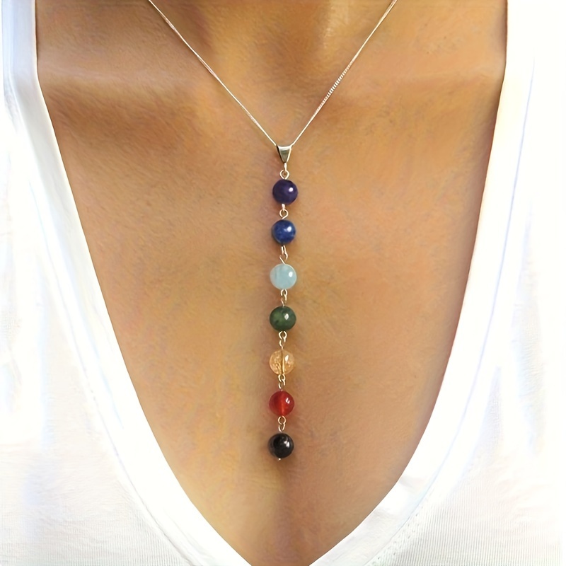 7 Chakra Gemstone Y Necklace for Balance & Healing