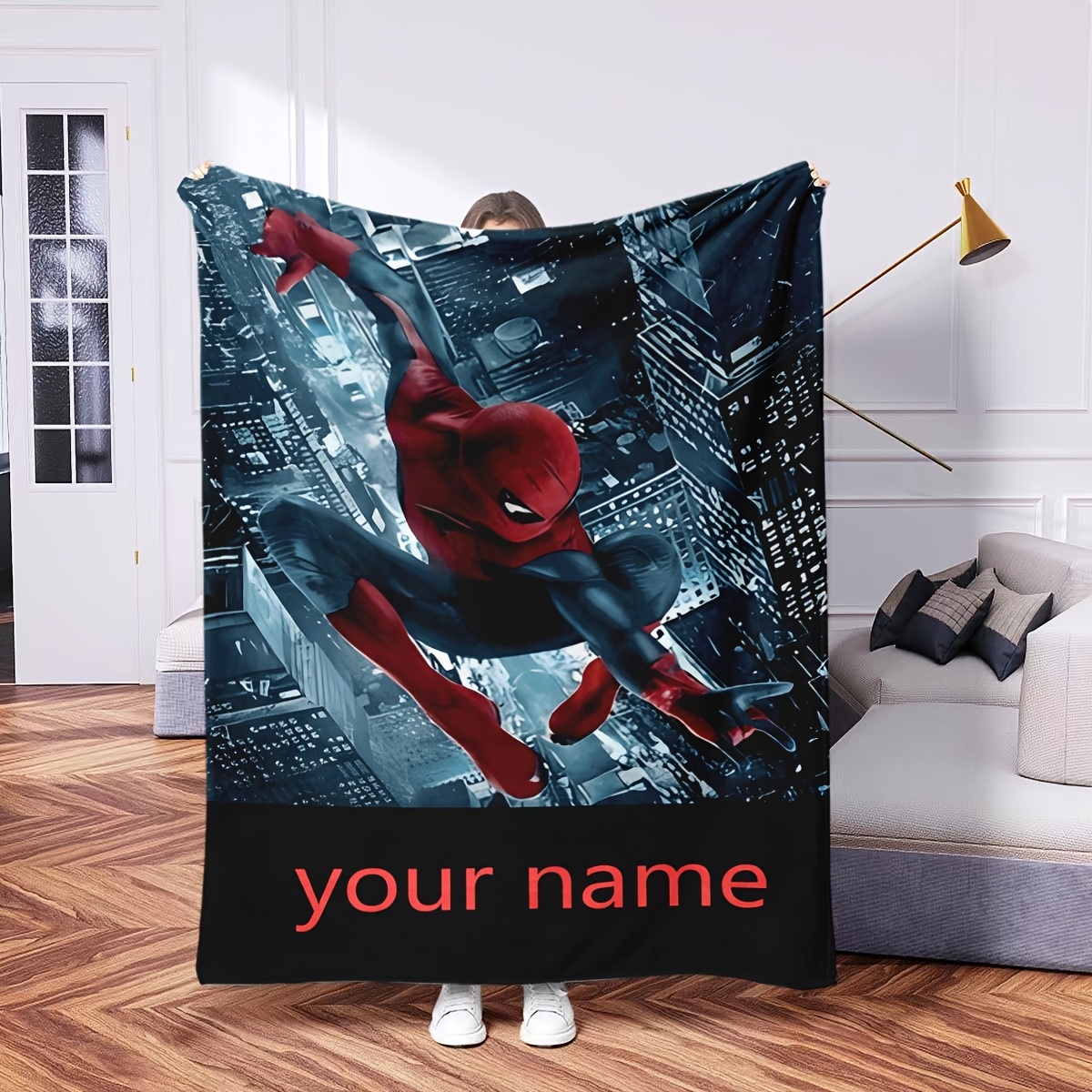 

1pc Customizable Spider- Flannel Blanket - , Personalized Name , , For & , , - Contemporary , Stain-, - Use