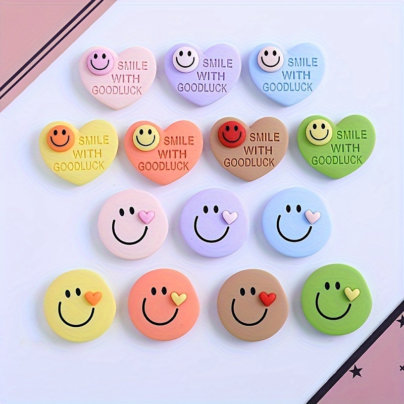 Image of 14pcs Happy Face Heart Refrigerator Magnet Set - Strong, Colorful Decorative Magnets For Whiteboards, Office Cabinets & Dishwashers - Perfect For Decor