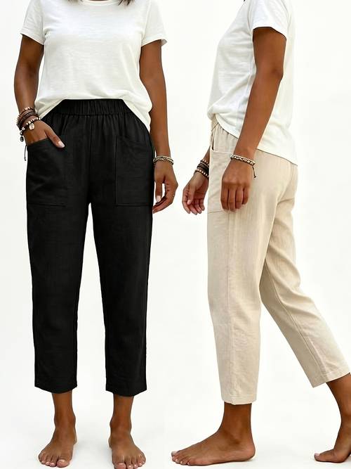 2pcs set womens western spring summer hot item ankle pants elastic waist pocket casual trousers suitable for vacation and daily wear