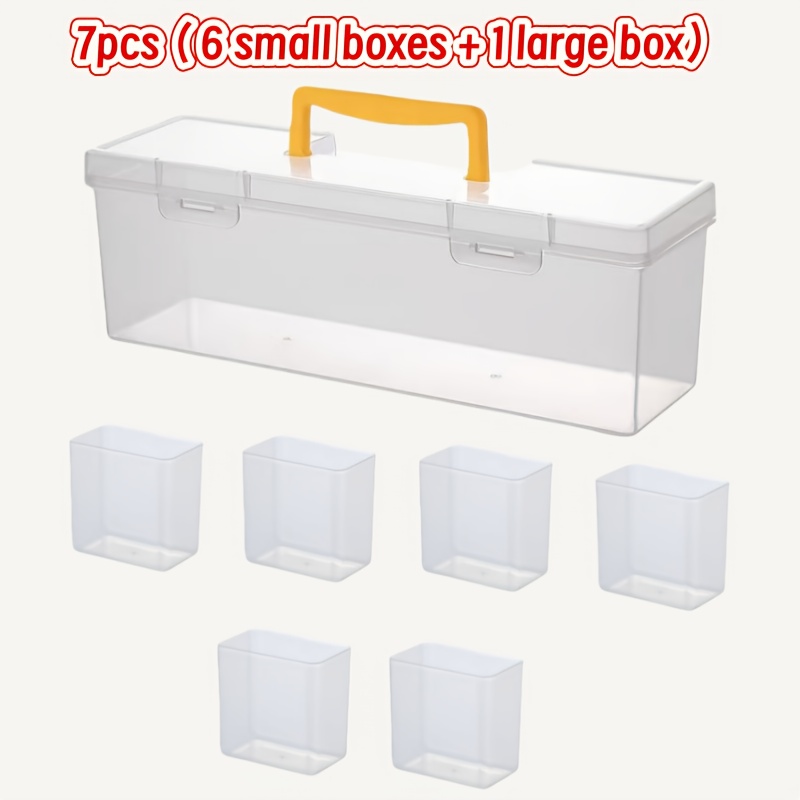 TEMU 7pcs (6 Small Boxes + 1 Large Box) Hardware Tool Parts Storage Box, Multi-compartment Portable Transparent Tool Organizer, For Household Screws,