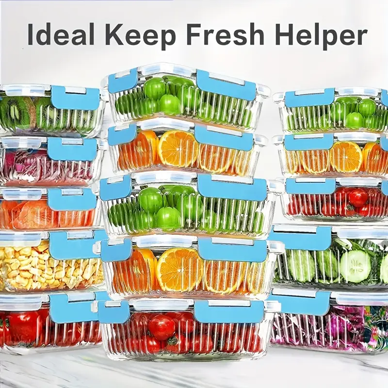 20pcs large capacity glass food storage container set with blue lids reusable microwave freezer safe square containers for meal prep refrigerator organization and more Product details 2