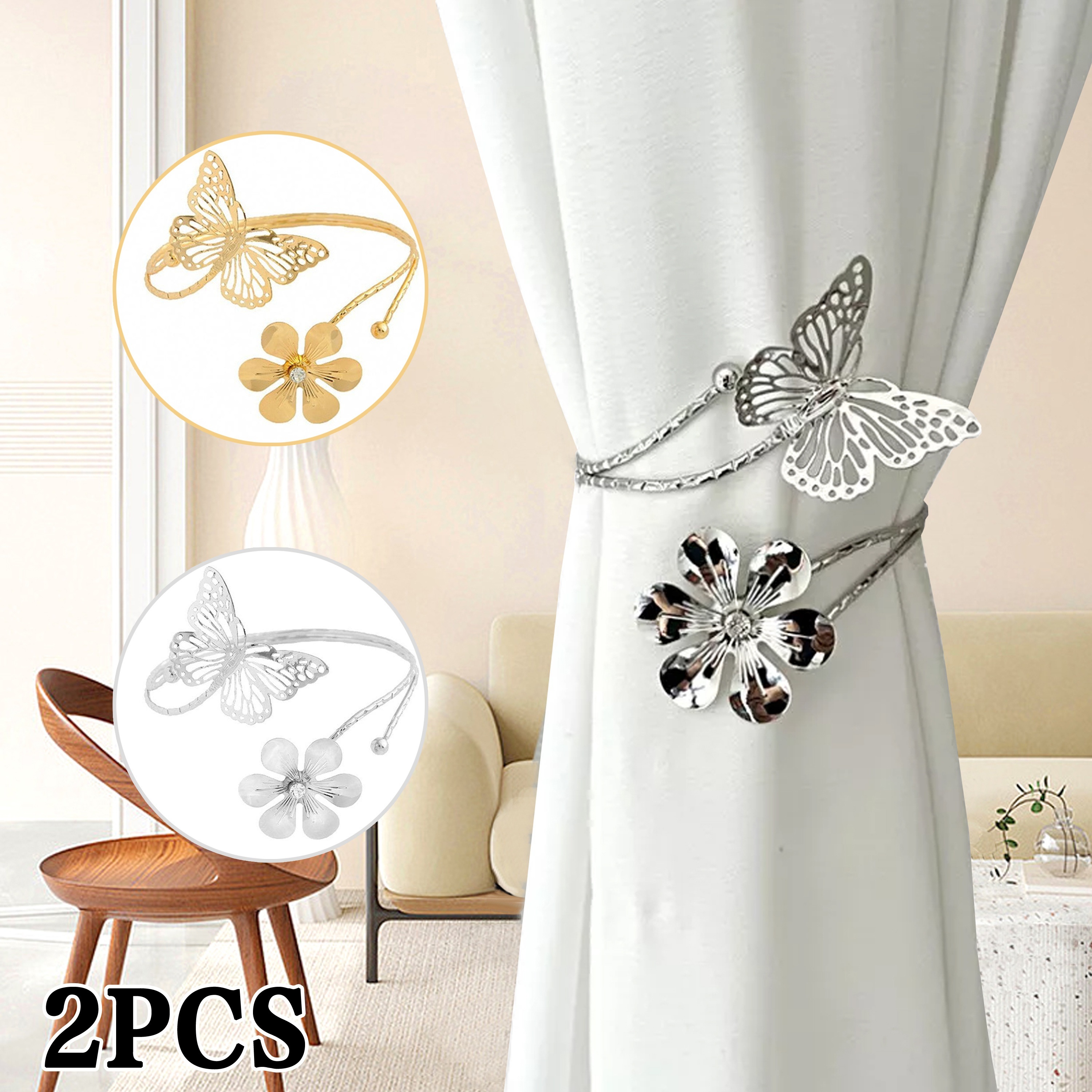 

2pcs & Silvery And Metal Curtain Tiebacks - , No-drill Holdbacks For , , Decor, For