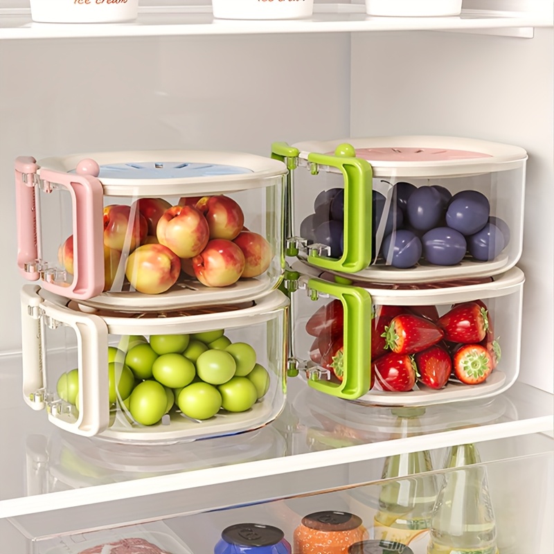 2 in 1 double layer drain basket foldable handle fruit   fruit and vegetable washing bowl multi functional food strainer refrigerator fresh keeping basket thickened fruit plate suitable for kitchen fridge camping and picnic