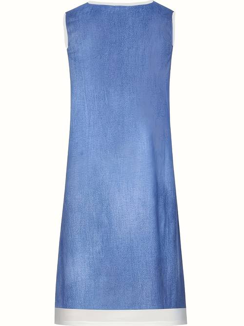 spring summer fashion new arrival plus size womens denim plant round neck sleeveless vest dress