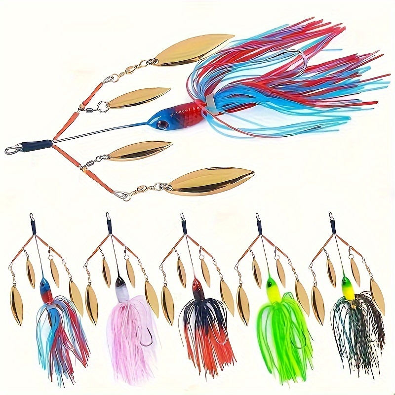 

5pcs Spinnerbait Fishing Lures, Realistic Soft Baits With Willow Leaf Blades, Multi-color Skirted Jigs, Artificial Lures For Bass And Pike Fishing Accessories