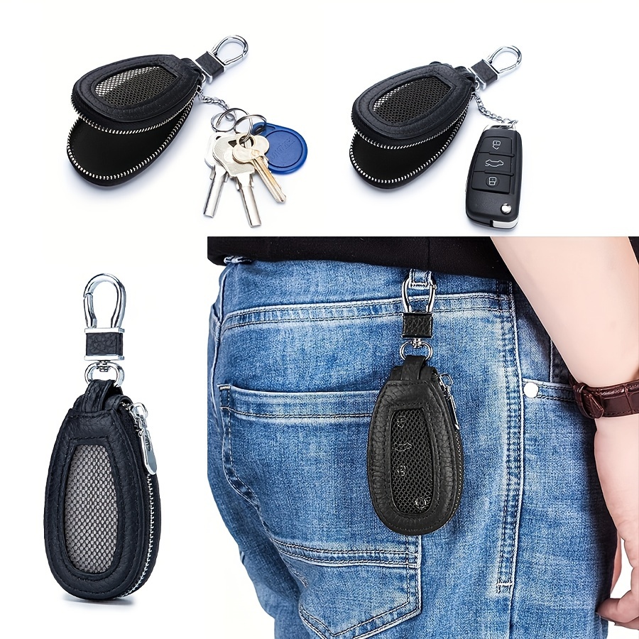 

1pc Key Holder With Mesh Pocket, Car Remote Control Case, Large Capacity Business Keychain Bag For Daily , Pouch | Mesh | Pouch, Leather Keychain