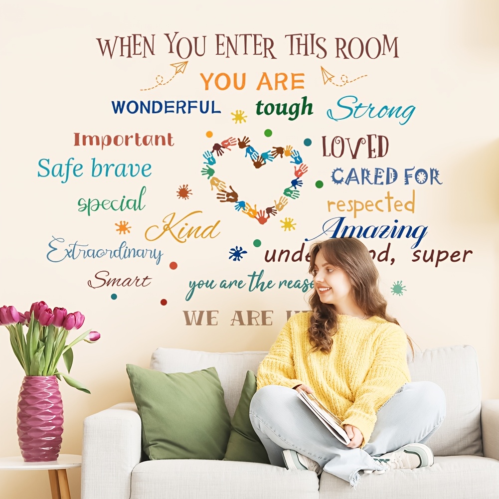 TEMU Cartoon English Inspirational Wall Sticker, Suitable For , Bedrooms, Wallpaper, Self-adhesive And Removable Decorative Stickers