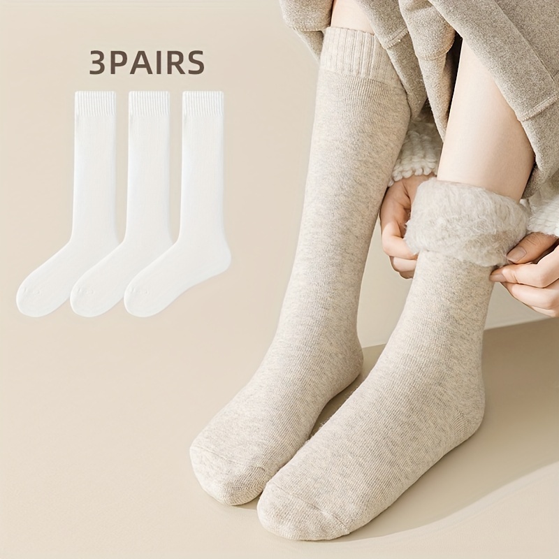3 Pairs Women Thermal Calf Socks Winter Thick Fleece Lined Socks, Soft Cozy Warm Socks For Cold Weather