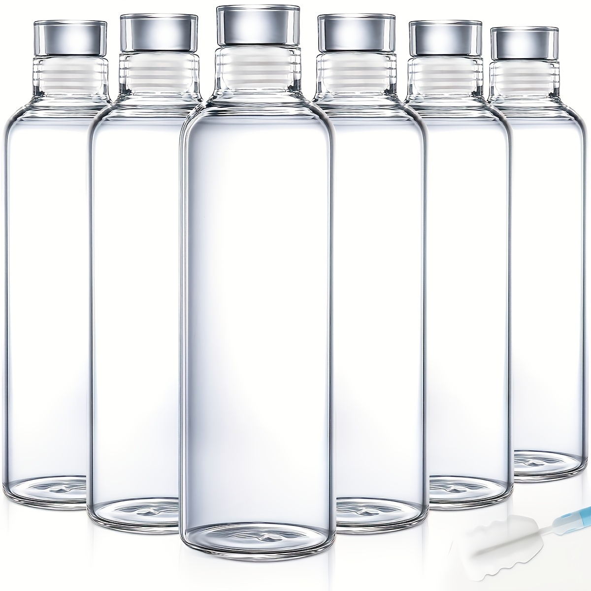 TEMU 6pcs Glass Bottle Set, Cup And Saucer Set, 18oz Capacity Juice Bottle, Refrigerator Drink Storage Container, Cold Water Bottle, Non-toxic Bpa