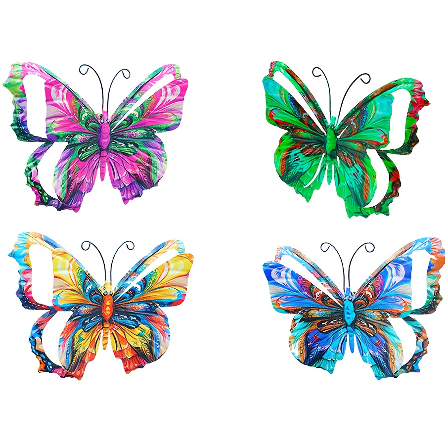 E-shop 4er-Set 3D Metall Schmetterling Wandkunst Dekoration, geeignet zum Aufhängen von Metall Schmetterlingsdekorationen für Gärten, Terrassen,