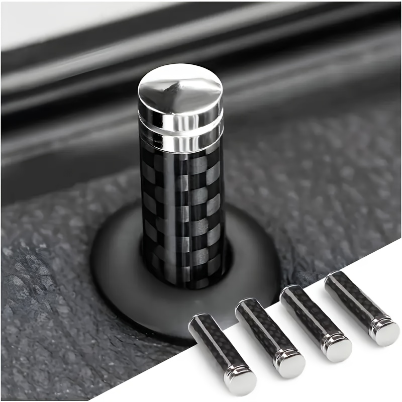 TEMU 4pcs Car Door Lock Knob, Carbon Fiber Metal Door Lock Decoration Knob Set, Universal Black Car Interior Additions, Suitable For Most Cars And