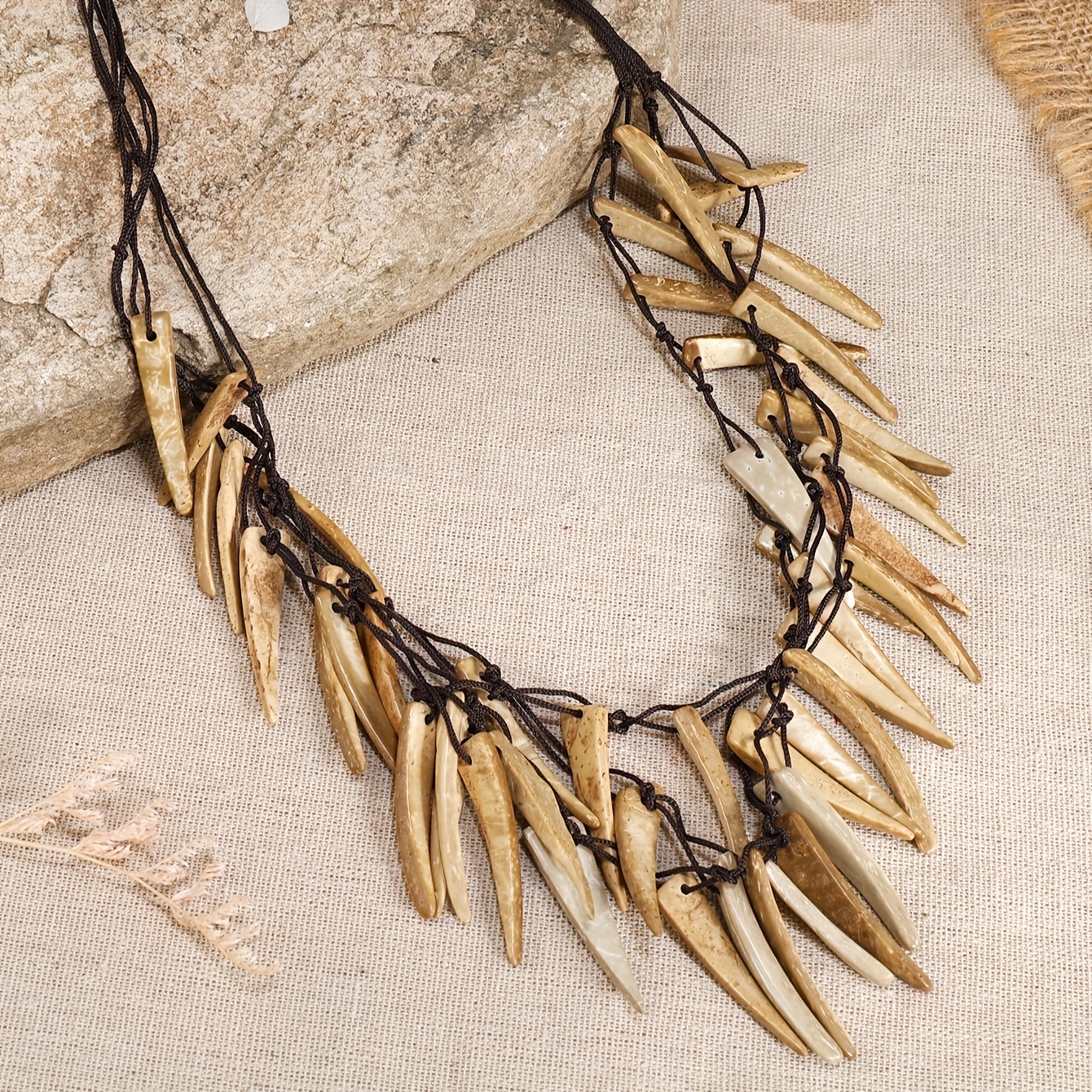 Vintage Boho Layer Coconut Shell Wooden Necklace, Handwoven