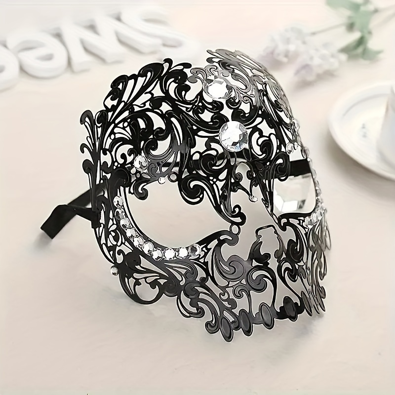 TEMU 1pc () Halloween Skeleton Mask Devil Full Face Skeleton Mask Men And Women Halloween Party Metal Venice Mask With Shining Synthetic Zirconia