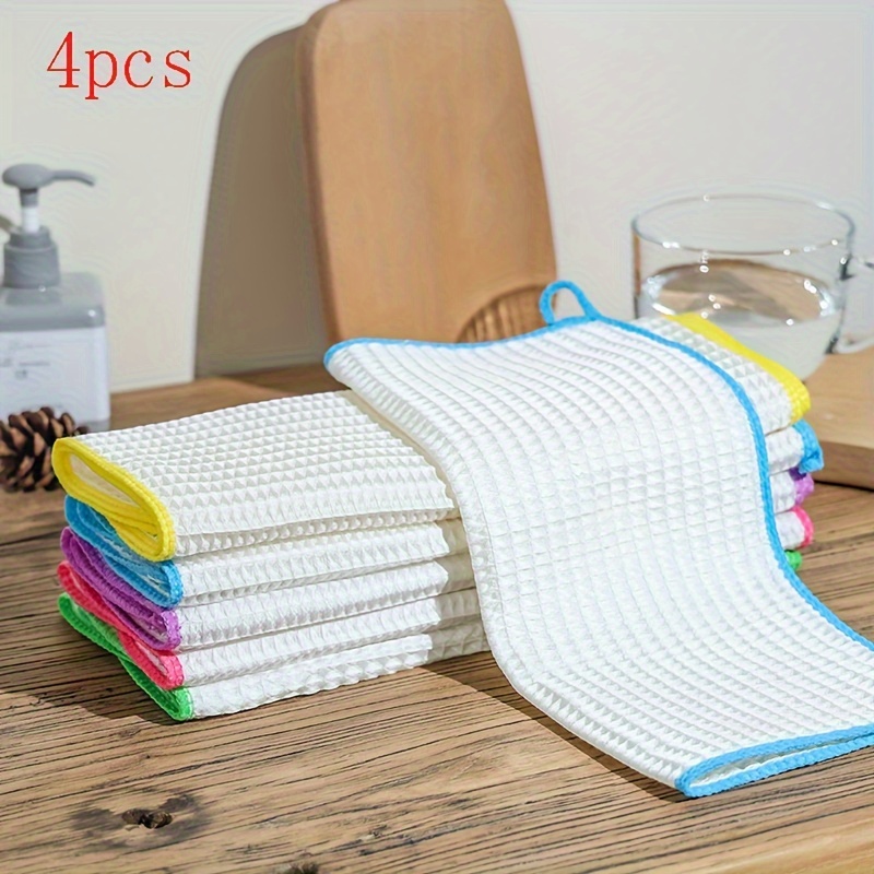 4pcs White + Mixed Color Border Bee Dish Towels, Thickened Cleaning Cloths, A Practical Dish Cloth For Home, Dining Room, And Kitchen