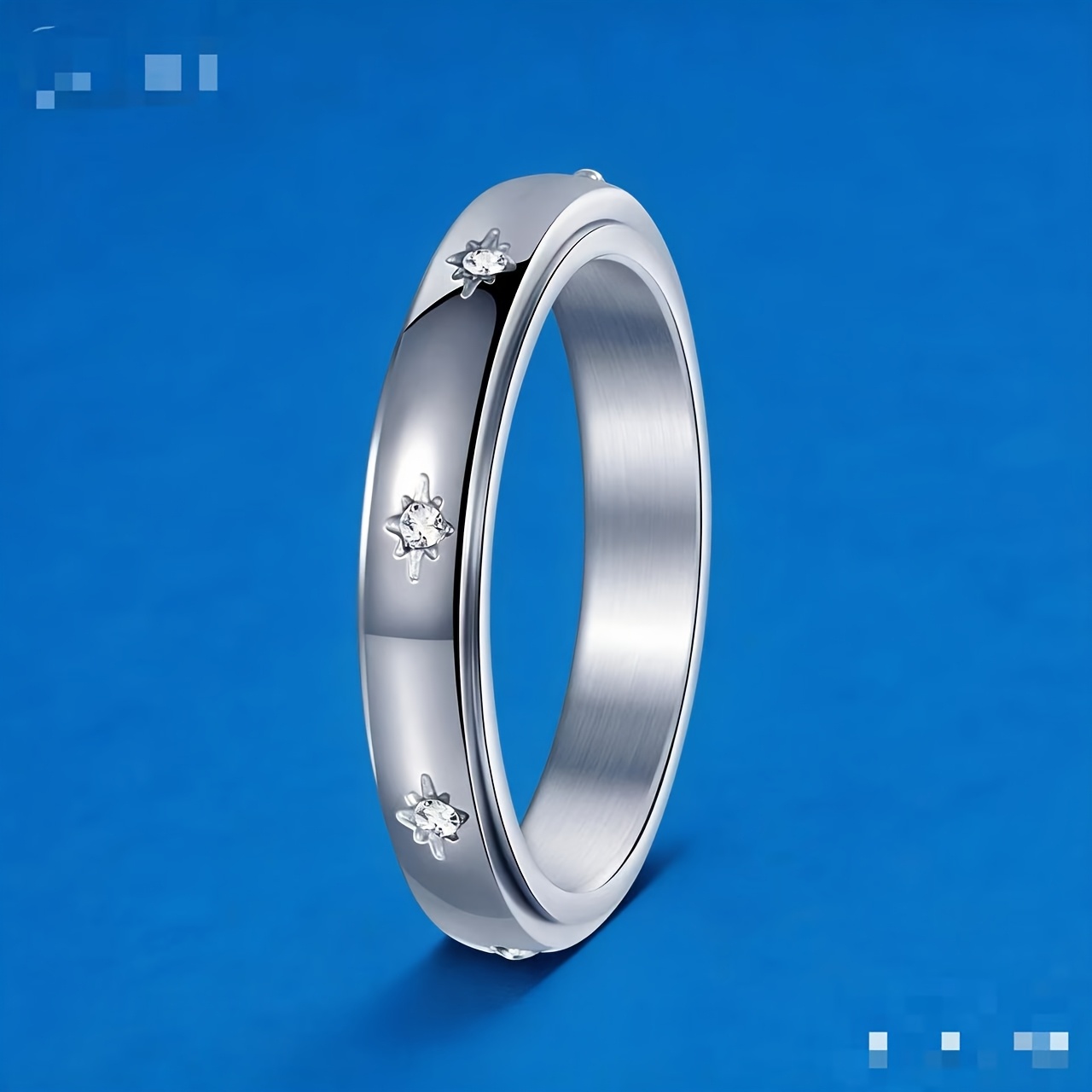 TEMU 1pc Rotating 201 Stainless Steel Ring With Sparkling Drill, A Charming Twistable Band
