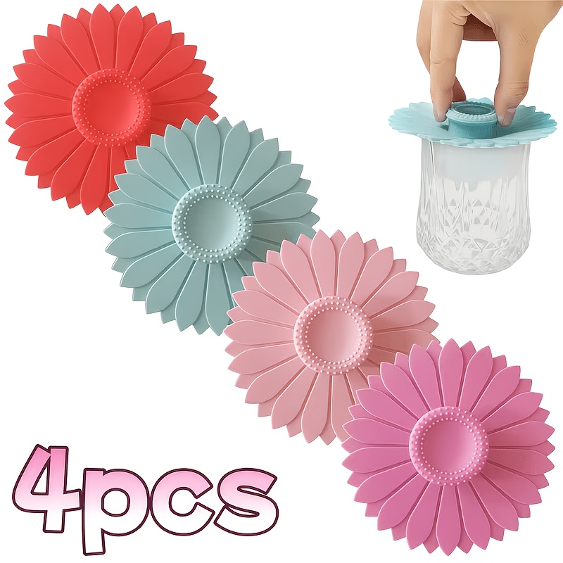 reusable sunflower silicone cup lids 4pcs dustproof insulated mug covers for coffee mugs 15 colors holiday gift