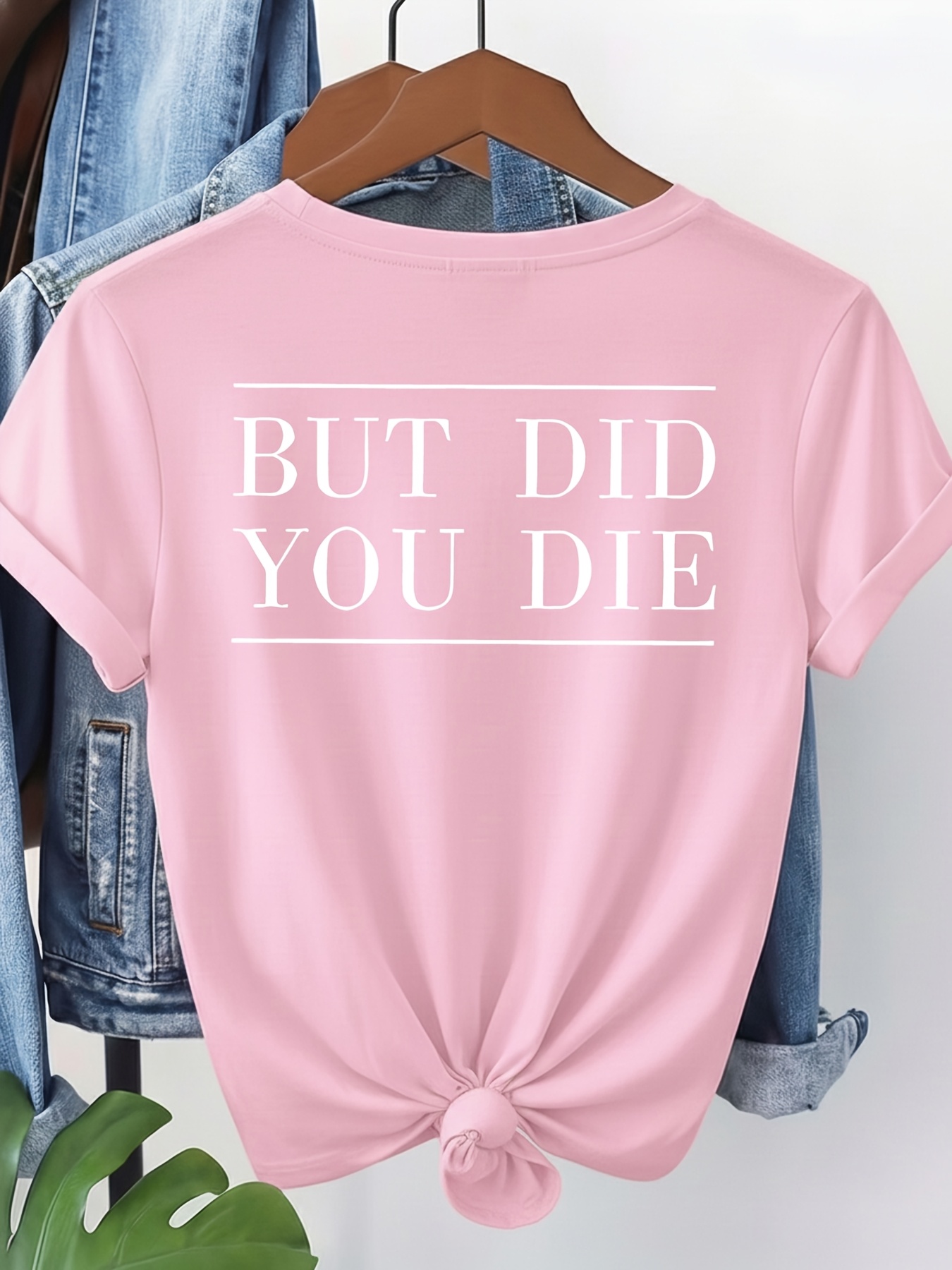 camiseta de mujer con eslogan but did you die - estampado   cara, cuello  , manga corta,   en inglés, tela transpirable y lavable a máquina, adecuada para    , ropa casual y pieza de capas